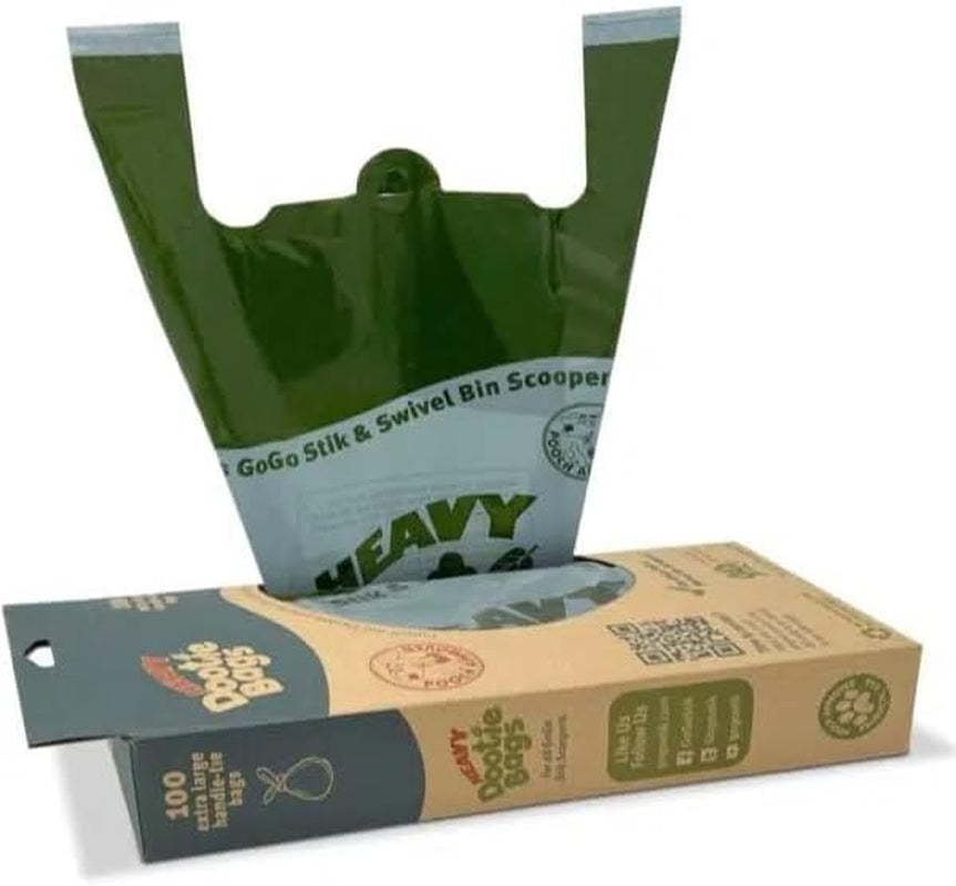 HEAVY Dootie Bags® VERY LARGE Dog and Cat Waste Poop Bags. 100 Count Strong Multi-Use, Leakproof with EZ Tie Handles and Gussets. Made with Corn Starch. Fits and Swivel Bin Pooper Scoopers.