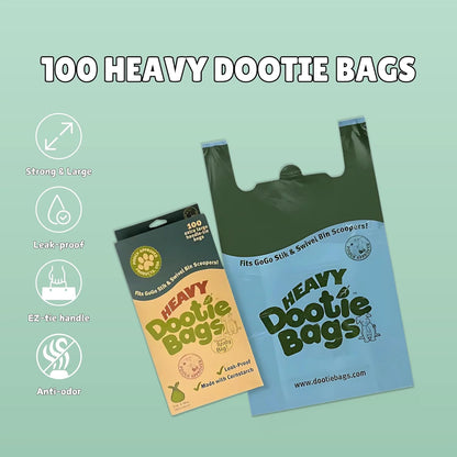 HEAVY Dootie Bags® VERY LARGE Dog and Cat Waste Poop Bags. 100 Count Strong Multi-Use, Leakproof with EZ Tie Handles and Gussets. Made with Corn Starch. Fits  and Swivel Bin Pooper Scoopers.